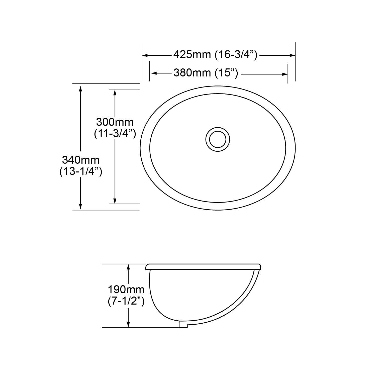 specification of MU-1016C, small 16-inch white ceramic oval undermount bathroom sink with overflow